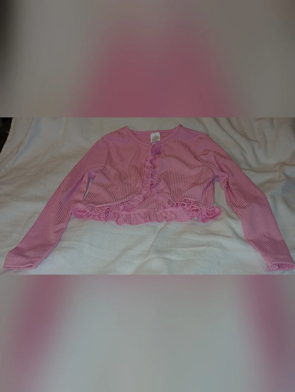 NWT Girl's Pink Floral Satin Ribbon Dress with Pink Ruffle Cardigan.
